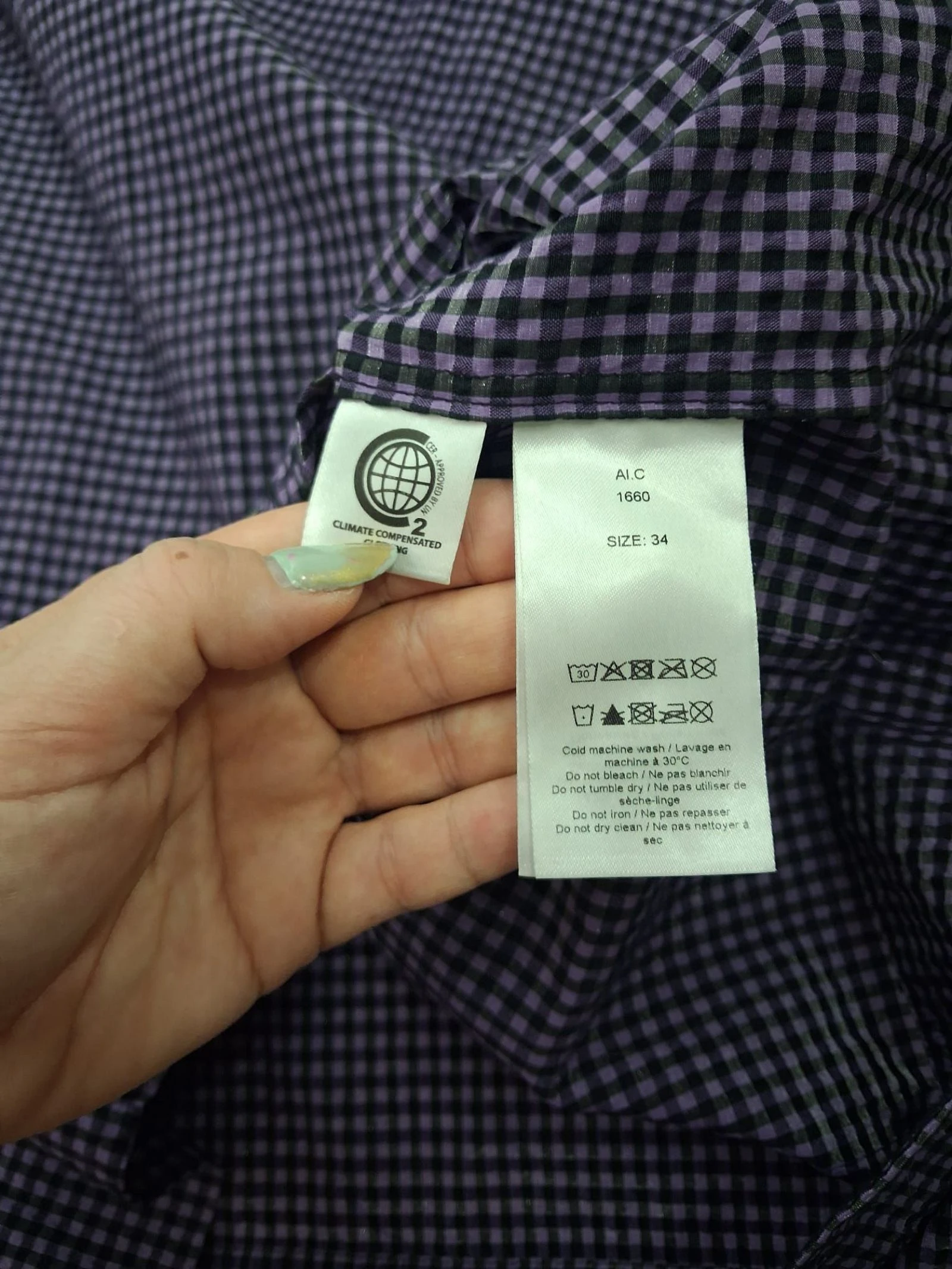 Vestido GANNI vichy morado con brillo sutil, mangas abullonadas T34 – photo 13